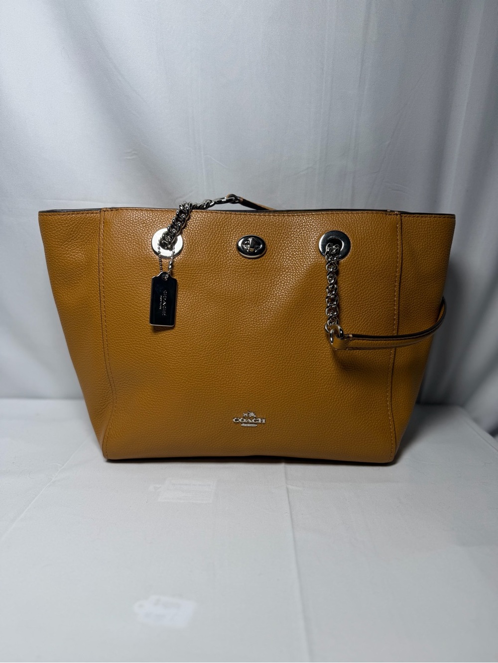 Coach Pebbled Leather Tote in Brown with Chain Straps